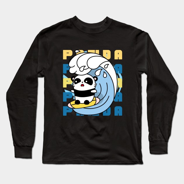 Surfing Panda Bear Long Sleeve T-Shirt by Praizes